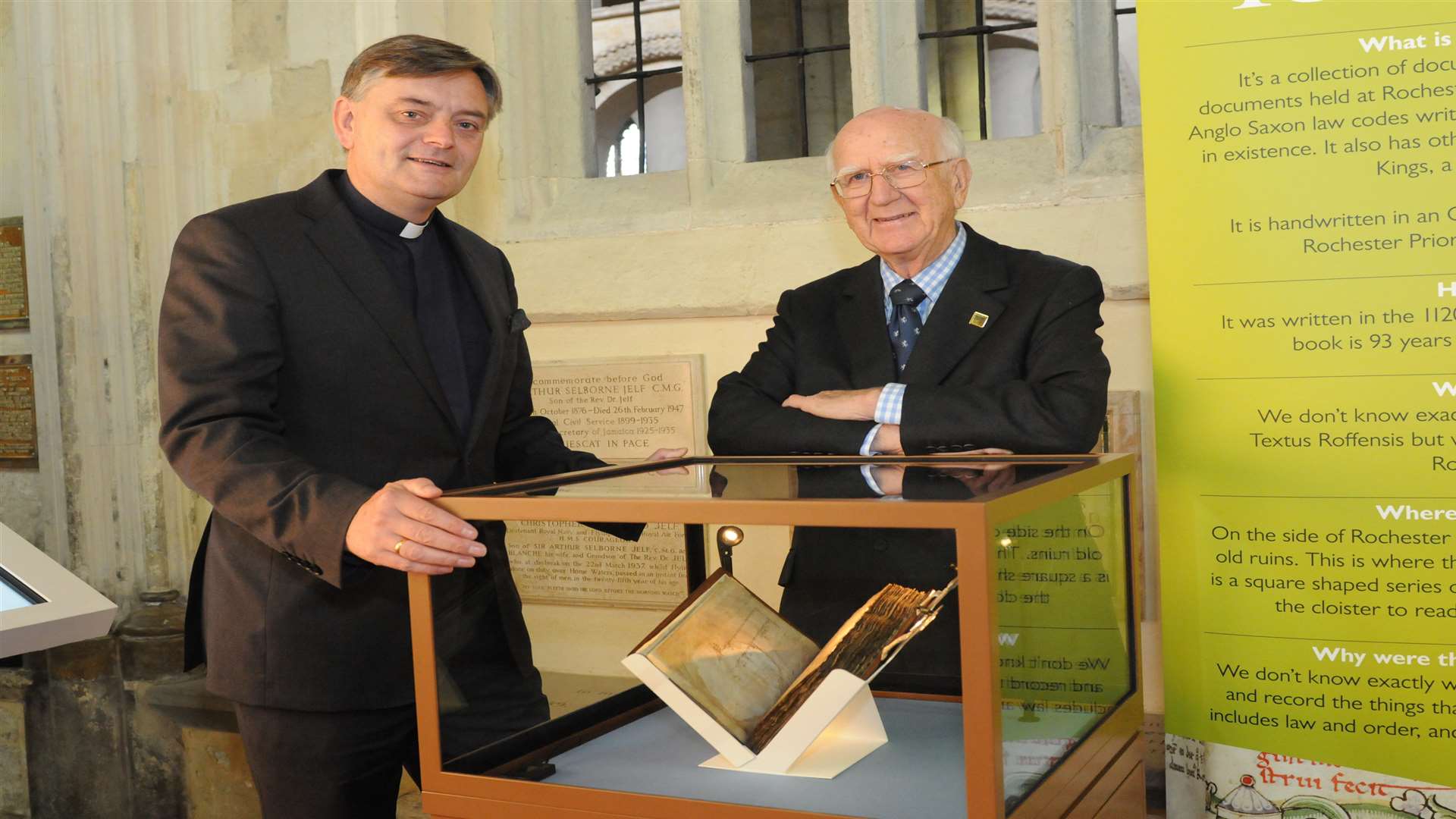 Dr Hesketh with Sir Robert Worcester at the opening of the Textus Roffensis exhibition