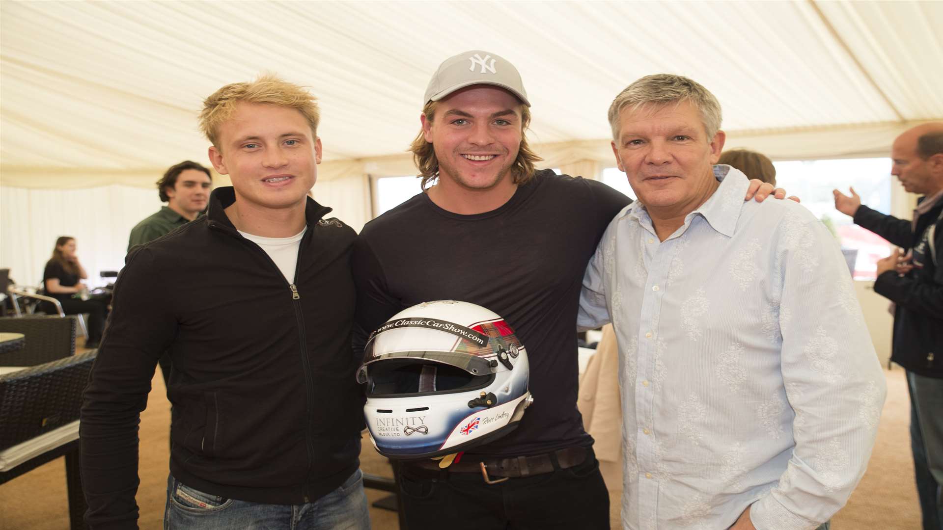Professional racers Rupert Svendsen-Cook and Jack Clarke with Russ Lindsay
