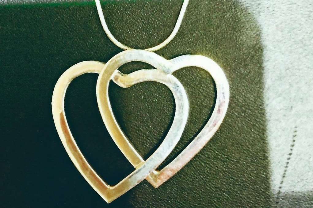 The double heart necklace pendant, part of a £7,000 haul by thieves in Dymchurch.