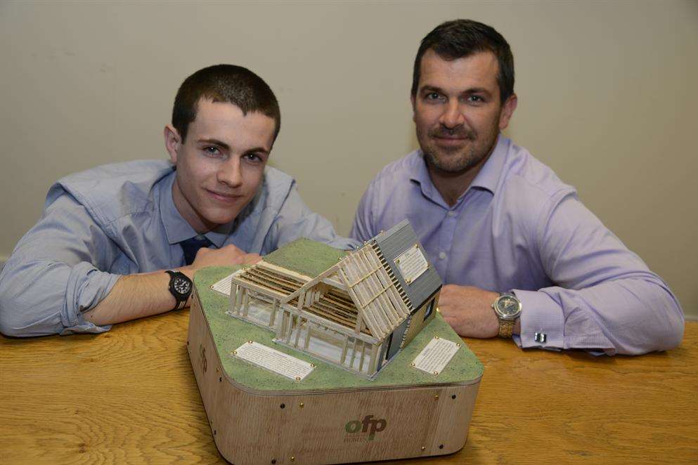 Sandwich OFP Timber Frame Buildings' Director Neil Brennan with the Model made by Manwoods student Jack Smith Picture: Paul Amos