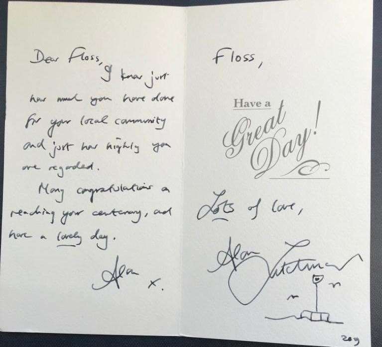 Florence Cork received a hand written card from Alan Titchmarsh