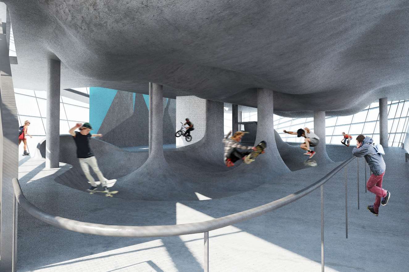 The sports club would include a skate park and climbing walls