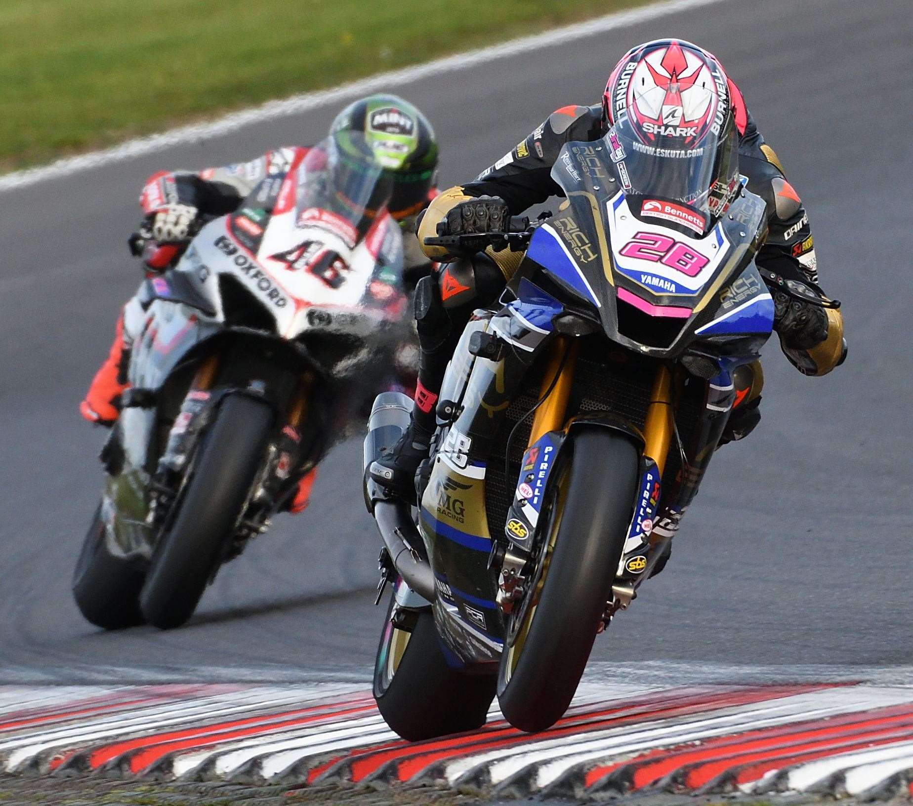 Bradley Ray (No.28) on his way to fifth place in race one at Brands Hatch.Picture: Simon Hildrew