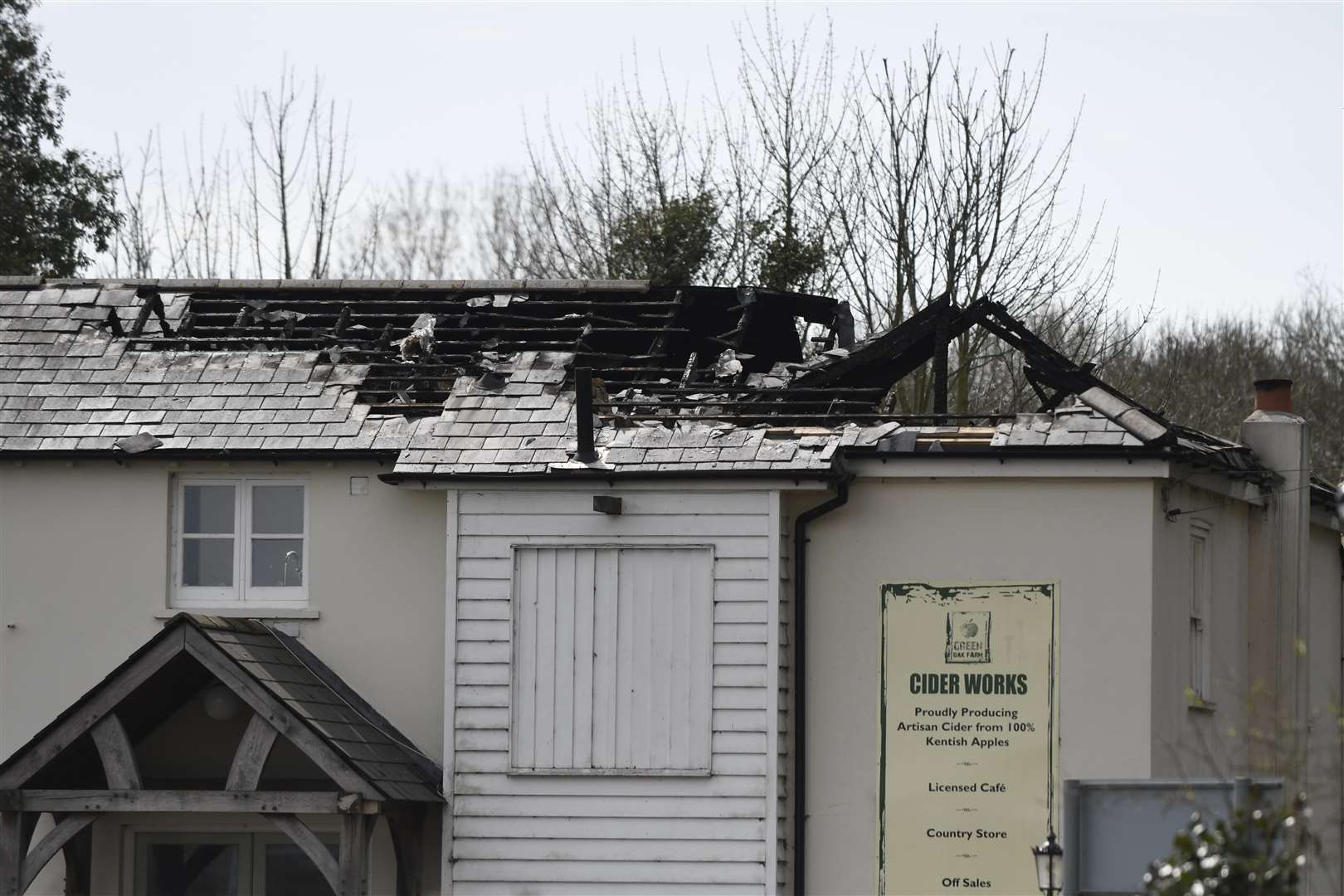 Destruction: The fire tore through the roof of the restaurant. .Picture: Tony Flashman (