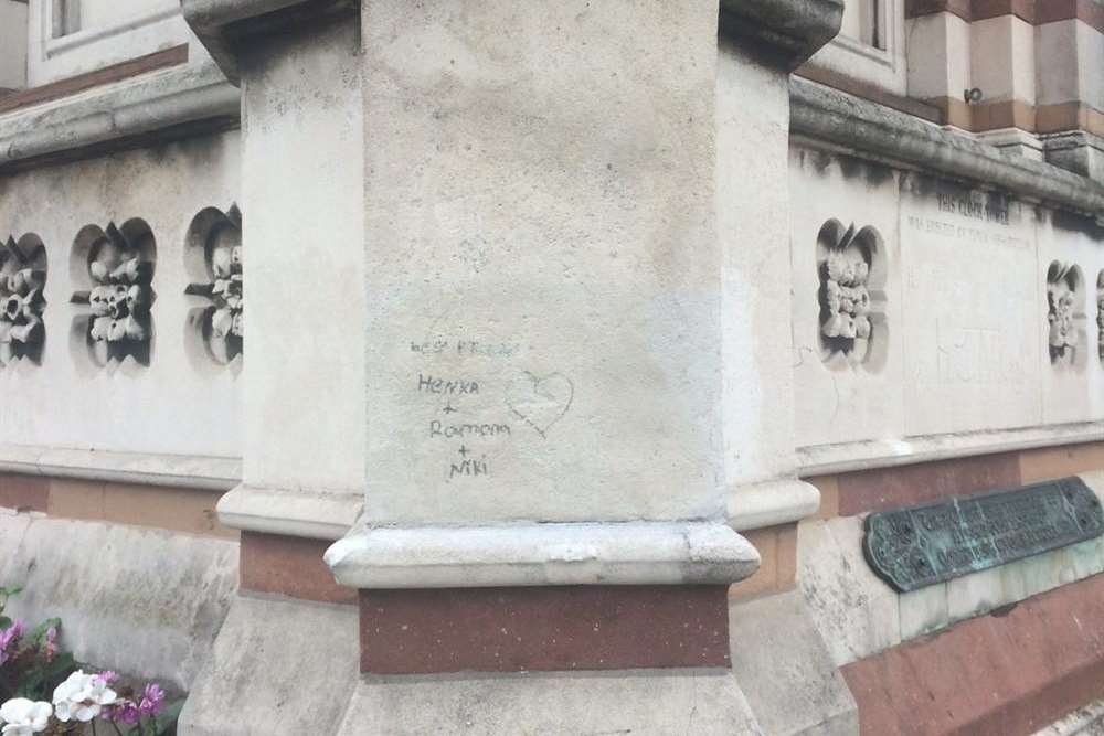 Gravesend Clock Tower is in a sorry state with the monument's stone work damaged and vandalised with graffiti