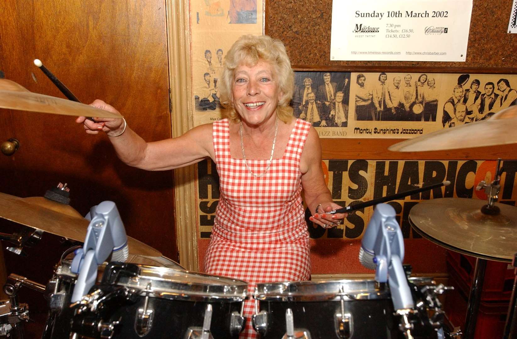 Jackie Bowles celebrating 40 years at the Louis Armstrong in 2002. Picture: Mike Waterman