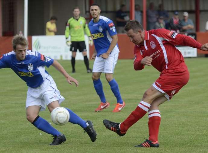 Shaun Welford gets a shot away for Hythe Town Picture: Gary Browne