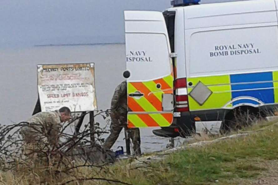 Bomb disposal team at Harty Ferry. Picture: Susan Hubbard