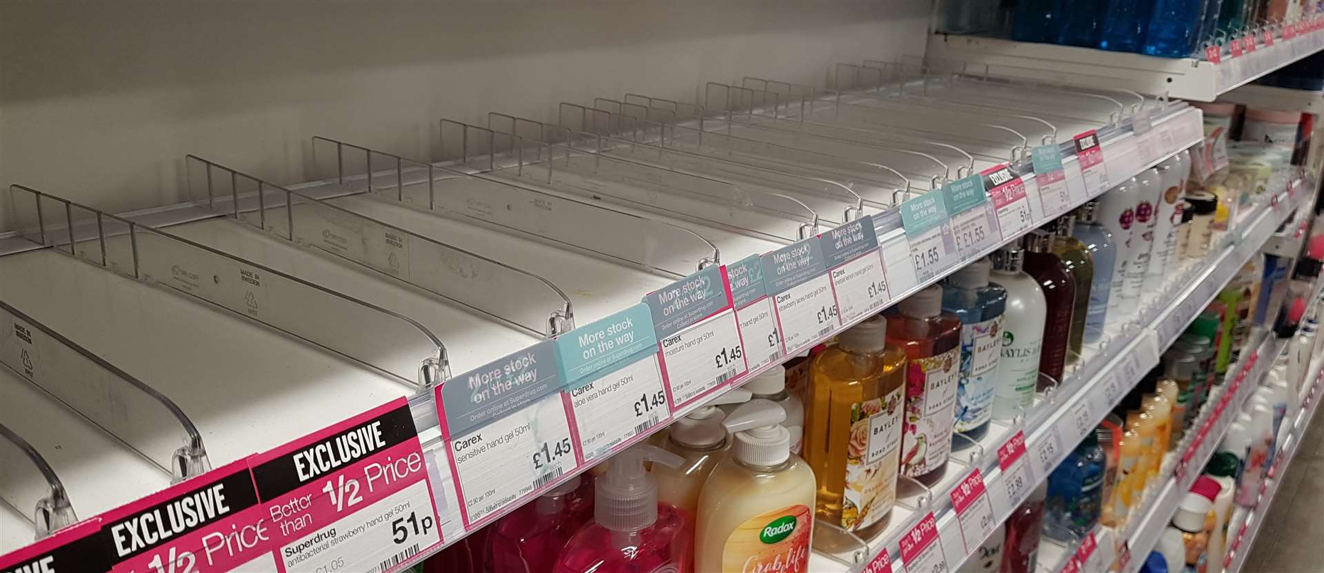 Superdrug in The Mall shopping centre has sold out of hand sanitiser