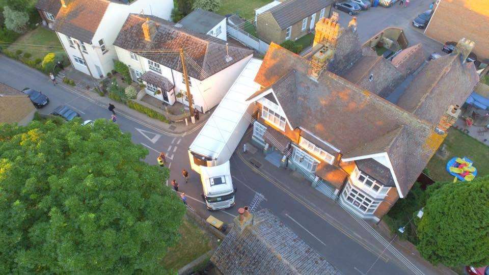 The Lorry is reported to have stuck a building. Image: Dan Bannon