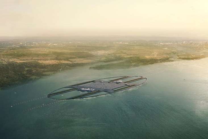 An artist's impression of London Britannia airport located in the Thames Estuary off the coast of the Isle of Sheppey
