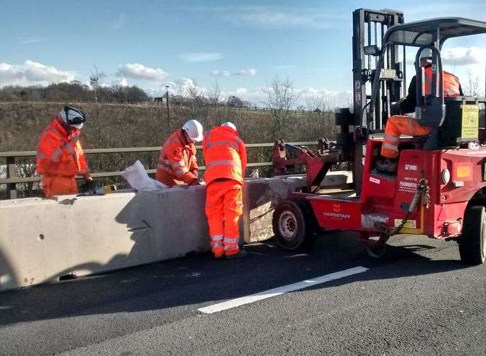 Road repairs being carried out after the M25 crash. Picture: Highways England