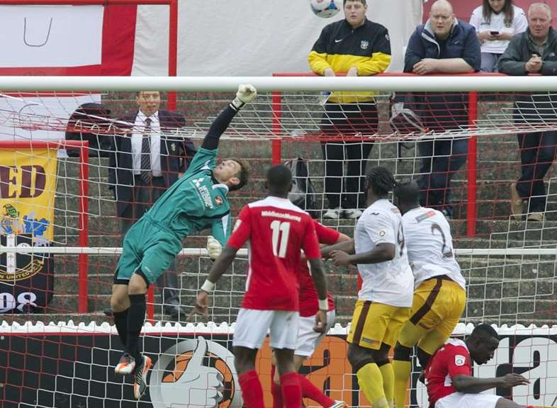 Brandon Hall pulls off a good save against Sutton United Picture: Andy Payton