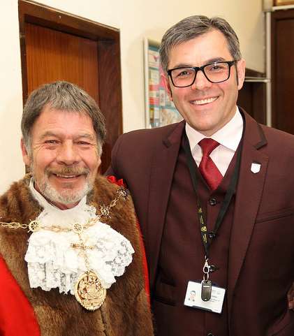 Mayor of Gravesham Cllr Mick Wenban (left) with his successor Cllr John Caller