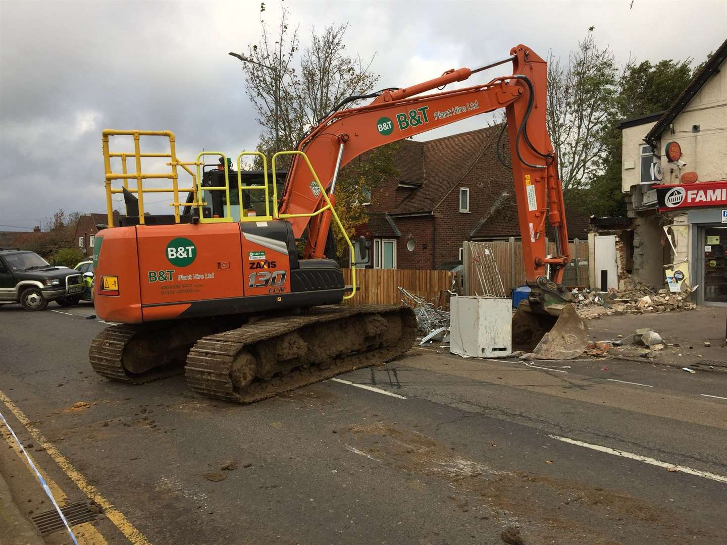 The digger at the scene in St Martin's Hill, Canterbury