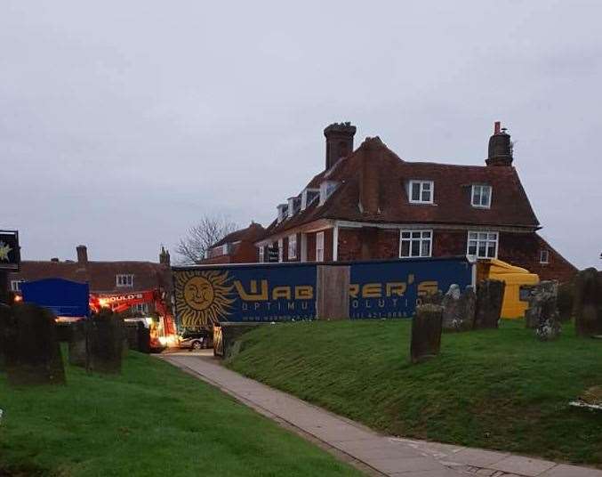 Church Lane in Goudhurst was blocked on Saturday after a lorry got stuck on bollards (8095336)