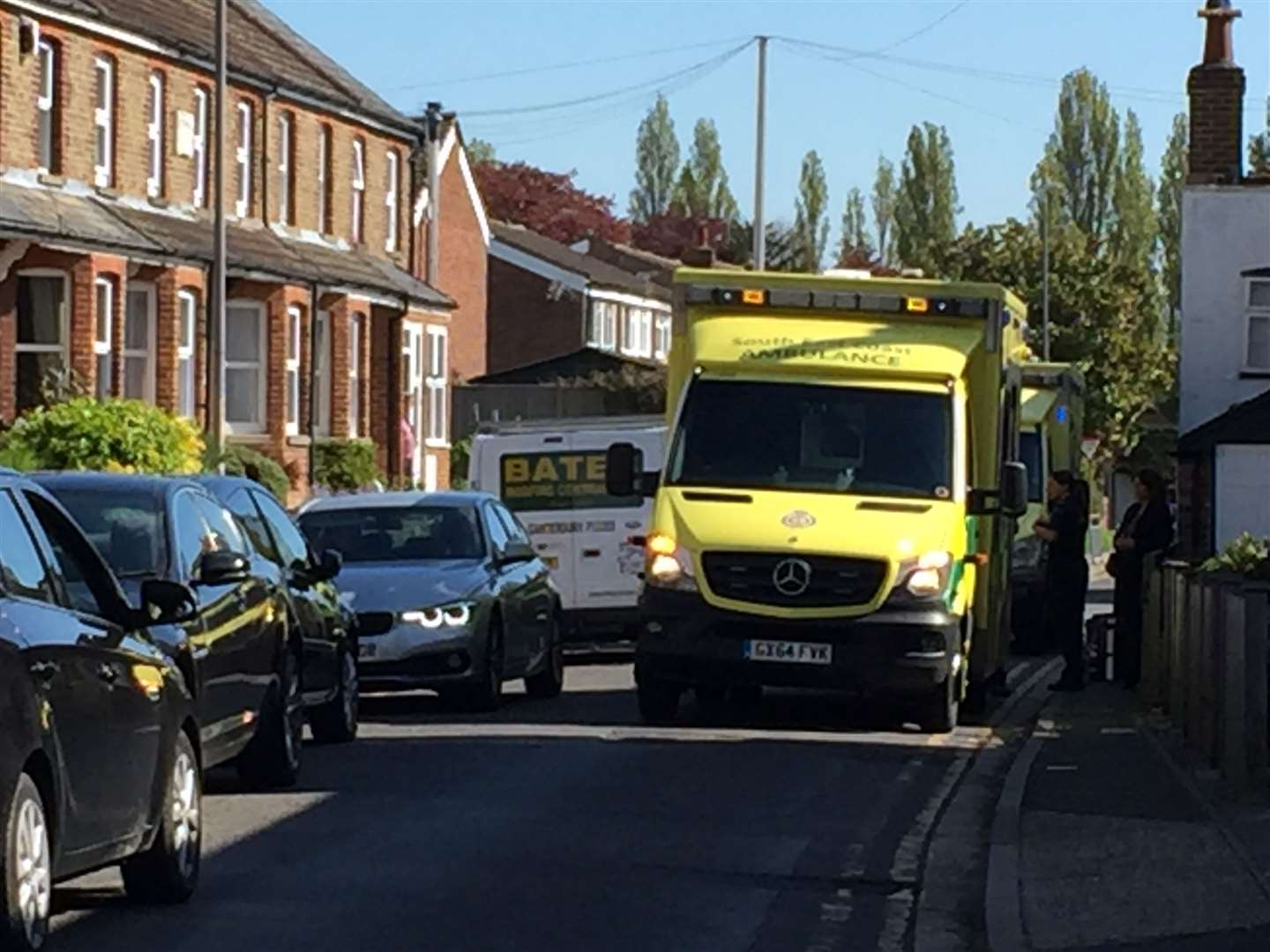 Ambulance crews in Dover Road in Sandwich