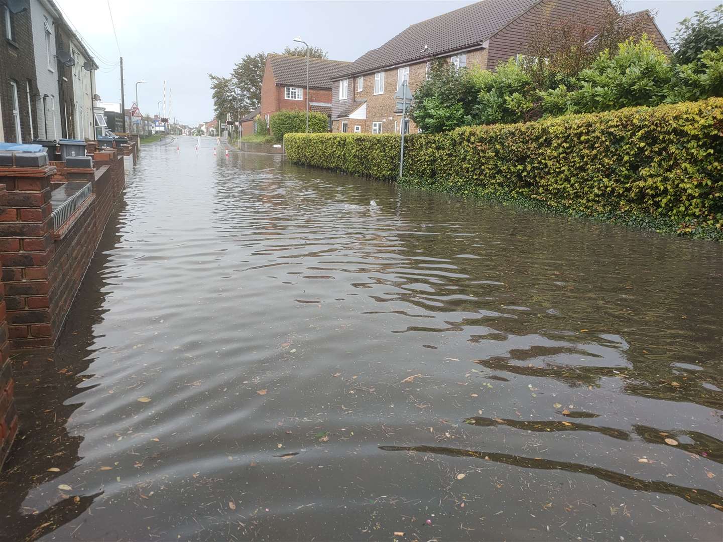 Flooding in Albert Road, Deal, on Saturday. Picture: Raju Sakaria