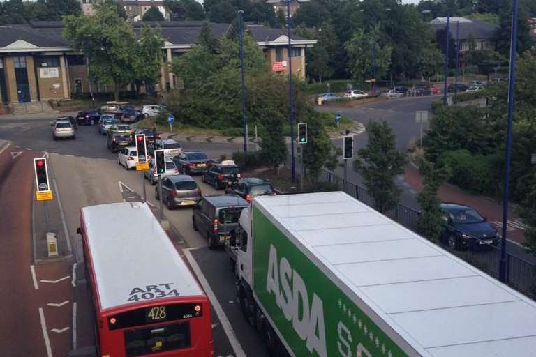 This was the scene on Wednesday July 16 in Dartford after a crash on the M25. Picture by Camilla Shrieve.