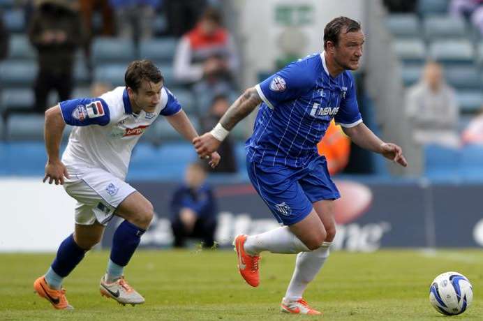Danny Kedwell could play a part in Gillingham's final fixture at home to Shrewsbury Picture: Barry Goodwin