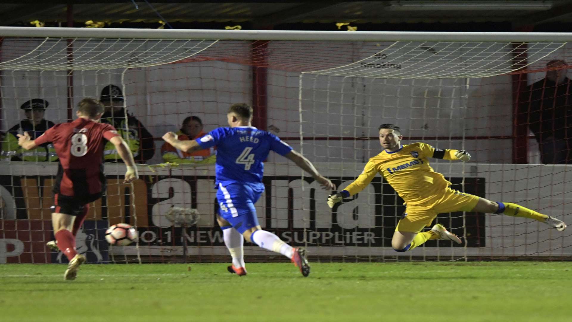 Brackley midfielder Jimmy Armson puts the hosts 2-0 ahead in the first half Picture: Barry Goodwin