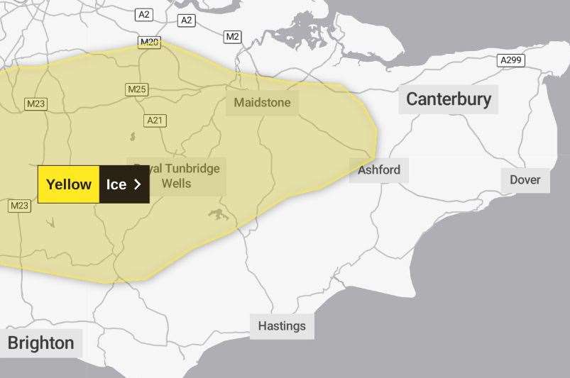 Parts of Kent are subject to a weather warning ahead of icy conditions and wintry showers. Picture: Met Office