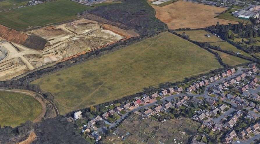 The pea fields site in Barming where Taylor Wimpey wants to build 187 new homes. Picture: Google Earth