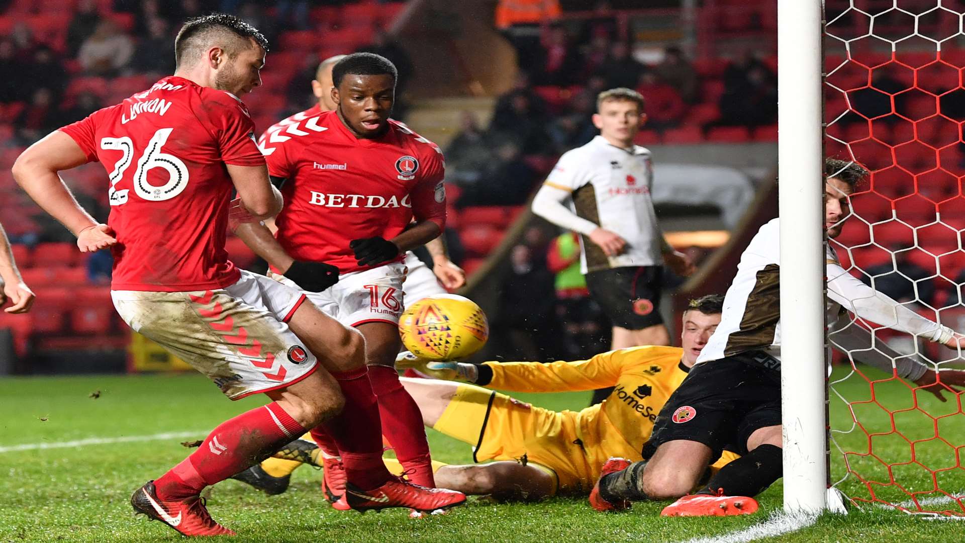 Addicks defender Harry Lennon is unable to force the ball home against Walsall. Picture: Keith Gillard