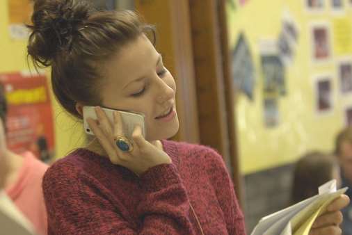 A pupil phones over her A-level results last year