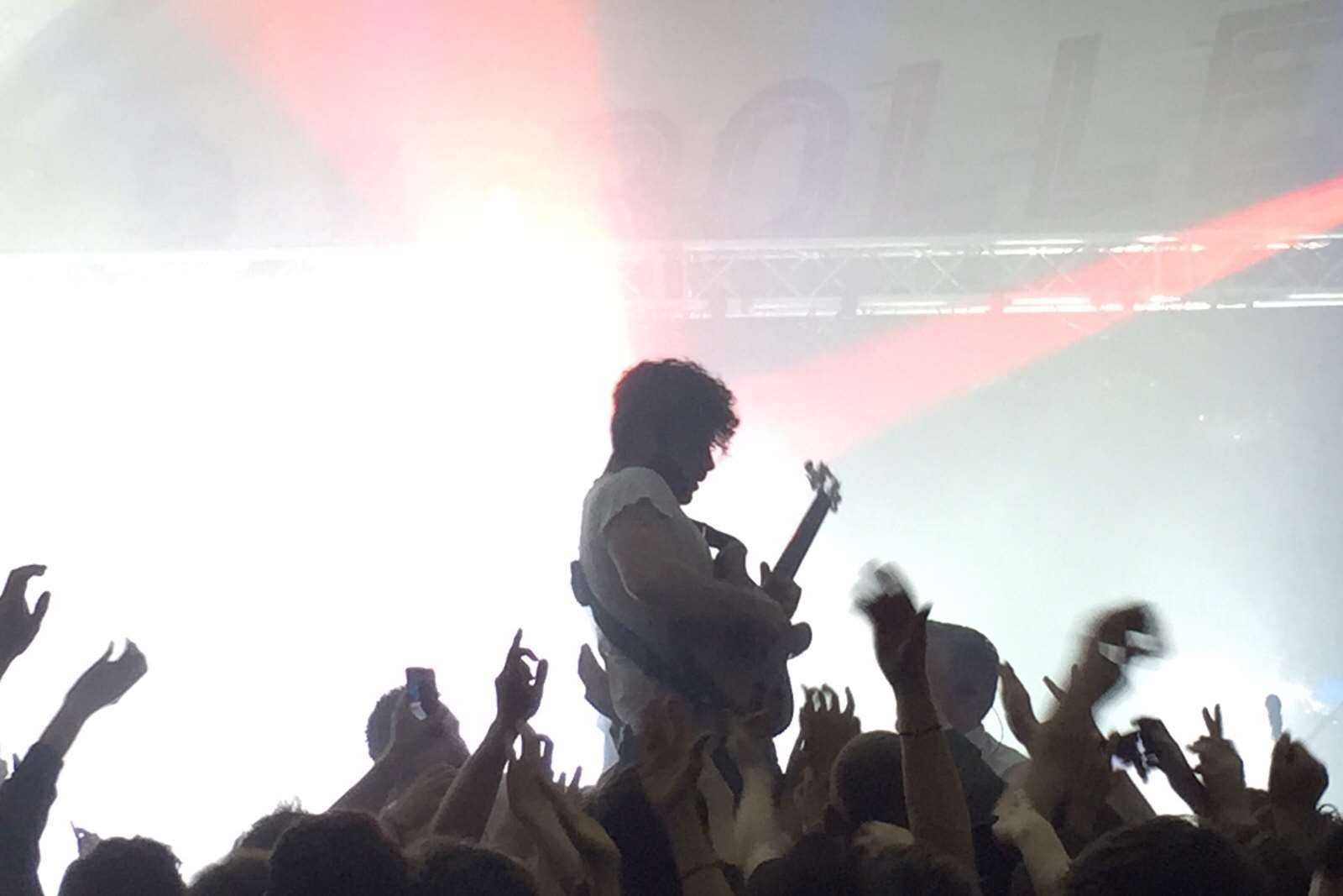 Foals frontman Yannis Philippakis had the crowd eating out the palm of his hand. Picture: Nick Chipperfield