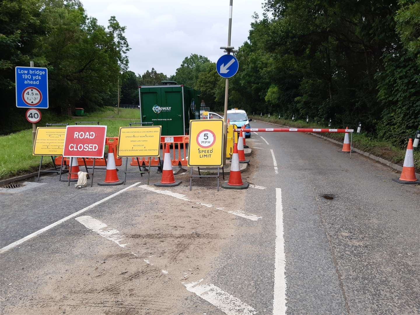 The road closure on the A25 at Platt