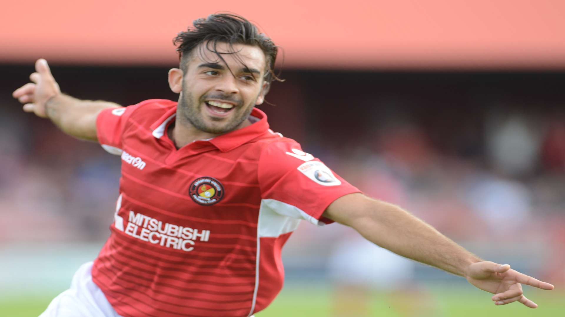 Sam Deering celebrates scoring for Ebbsfleet against St Albans. Picture: Gary Browne