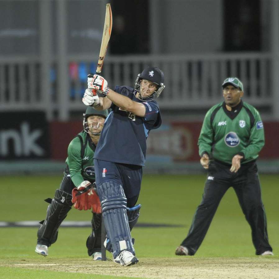 James Tredwell hits a six against Worcestershire Royals on Wednesday night.