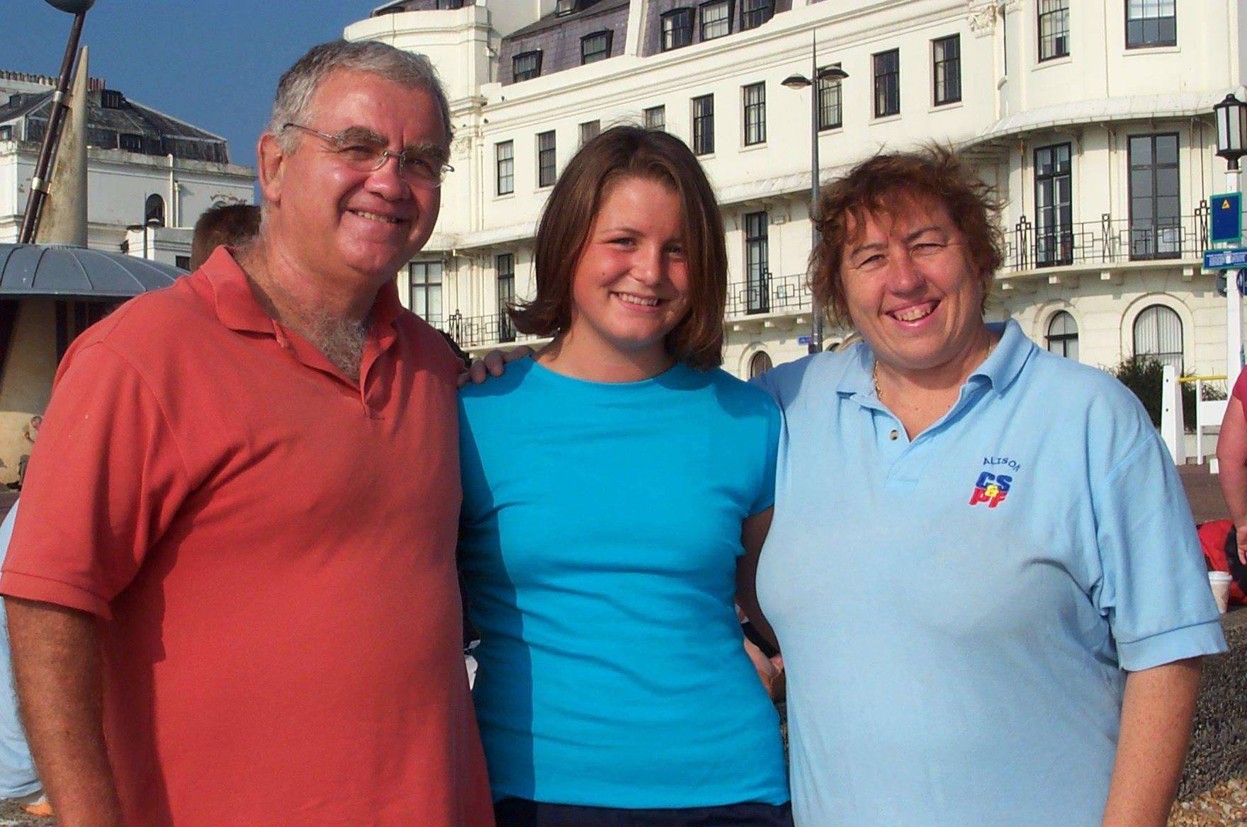 Megan Forbes was congratulated by King of the Channel Kevin Murphy and Queen of the Channel Alison Streeter following her Channel swim in 2007