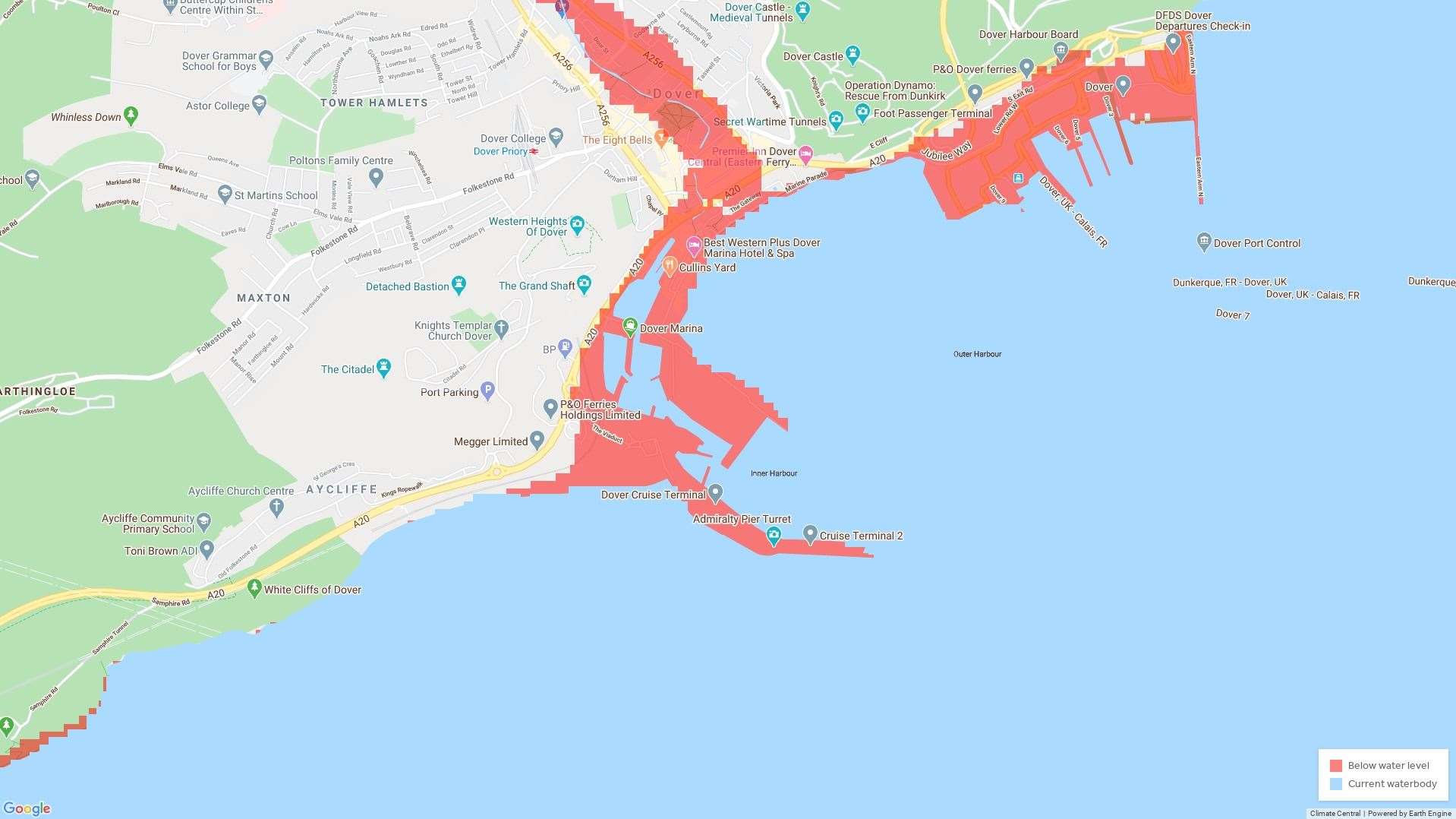 How Dover could look by 2050. Picture: Climate Central