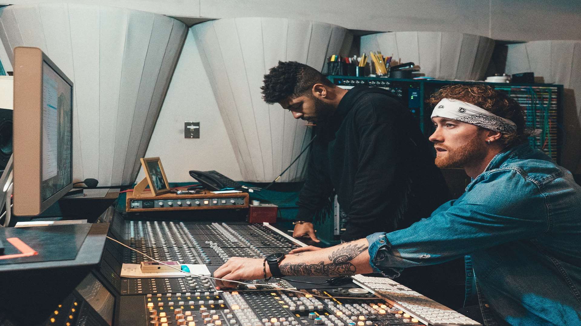 The duo in a recording studio in LA