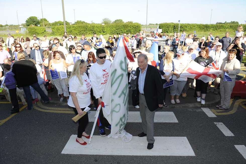 Protestors with MP Sir Roger Gale, front right, on the day of Manston airport's closure