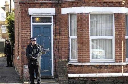 Police at the house where Stephen Farrow was arrested in Blackbull Road, Folkestone