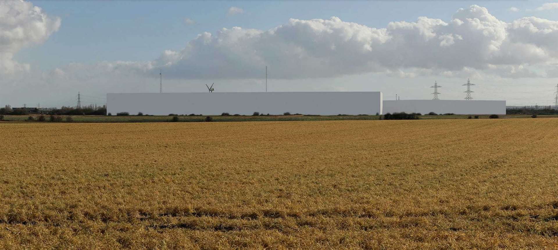 An impression of how the convertor and substation would look on the Minster Marshes