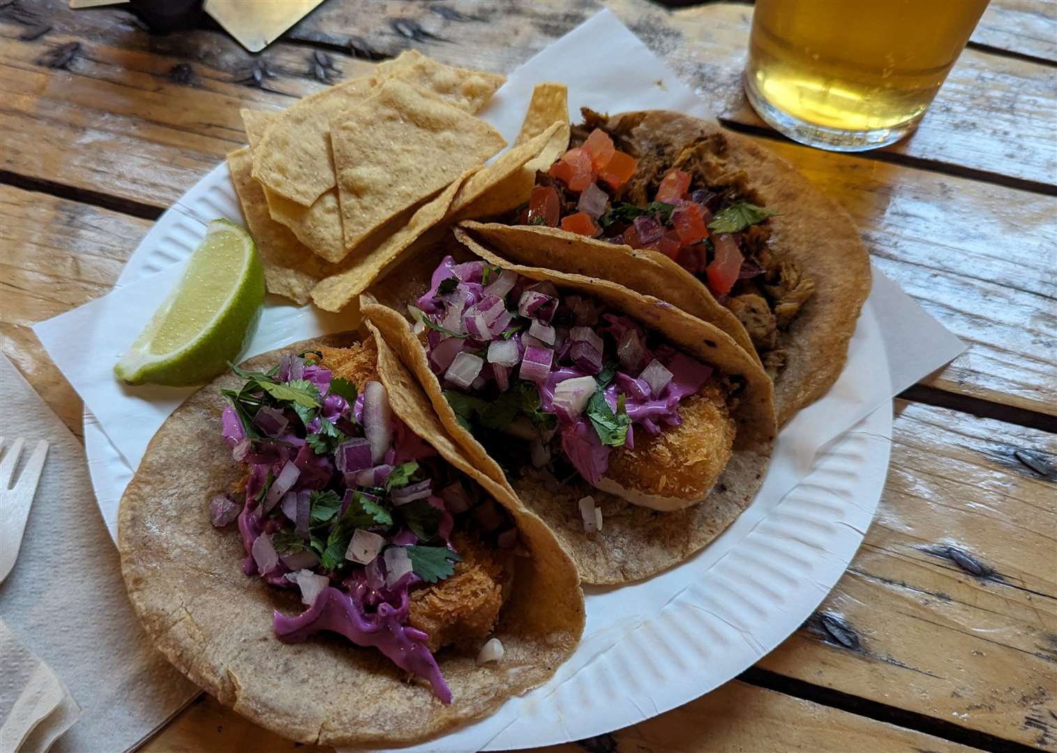 A trio of tacos at Unit 1 – two shrimp and one chicken
