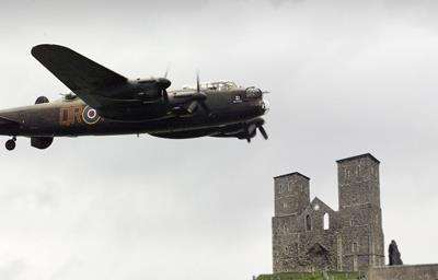 Lancaster bomber flying over Reculver