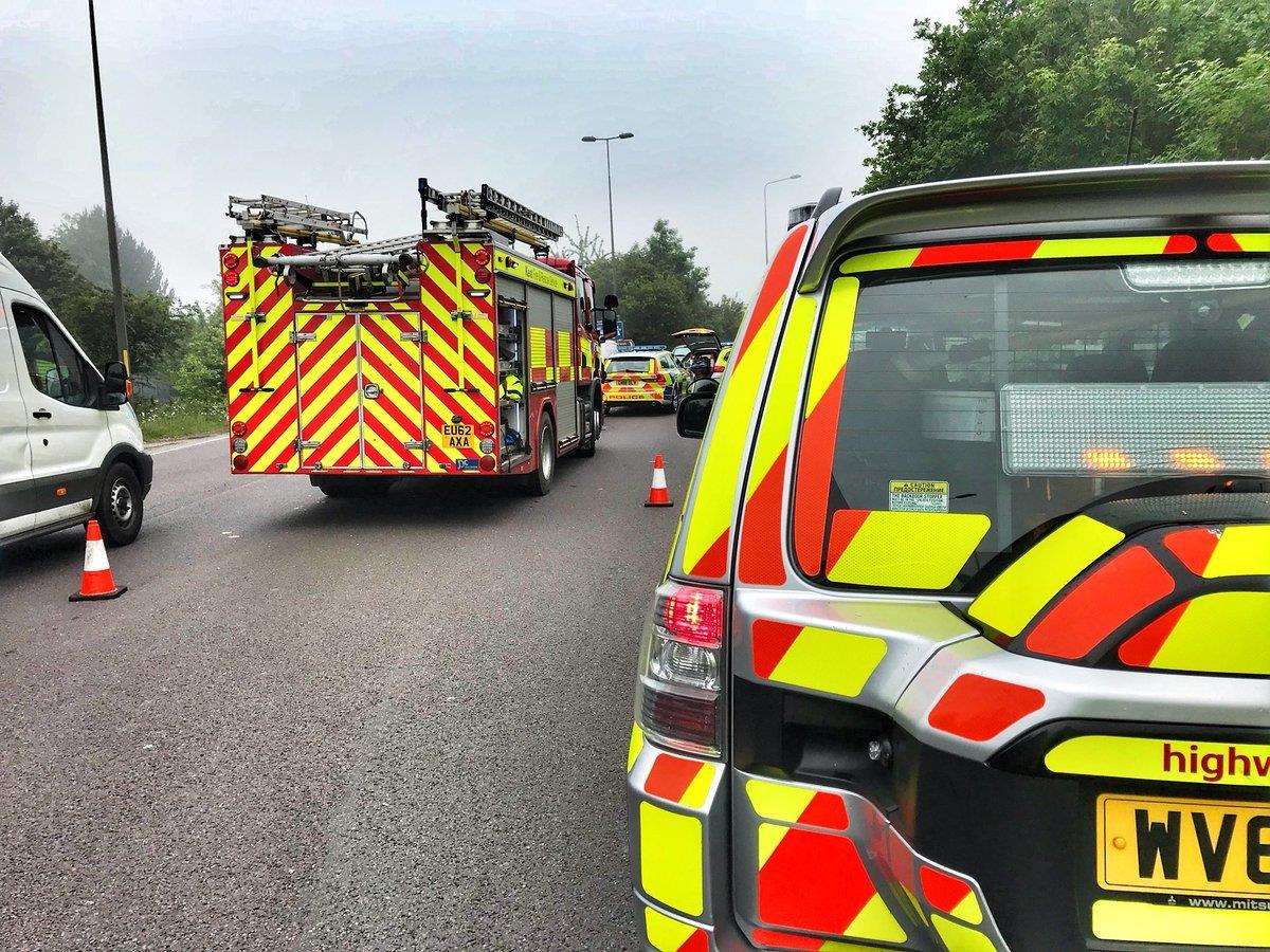 Police and fire crews at the scene of the accident on the Swanley Interchange roundabout. Picture: Kent Police RPU