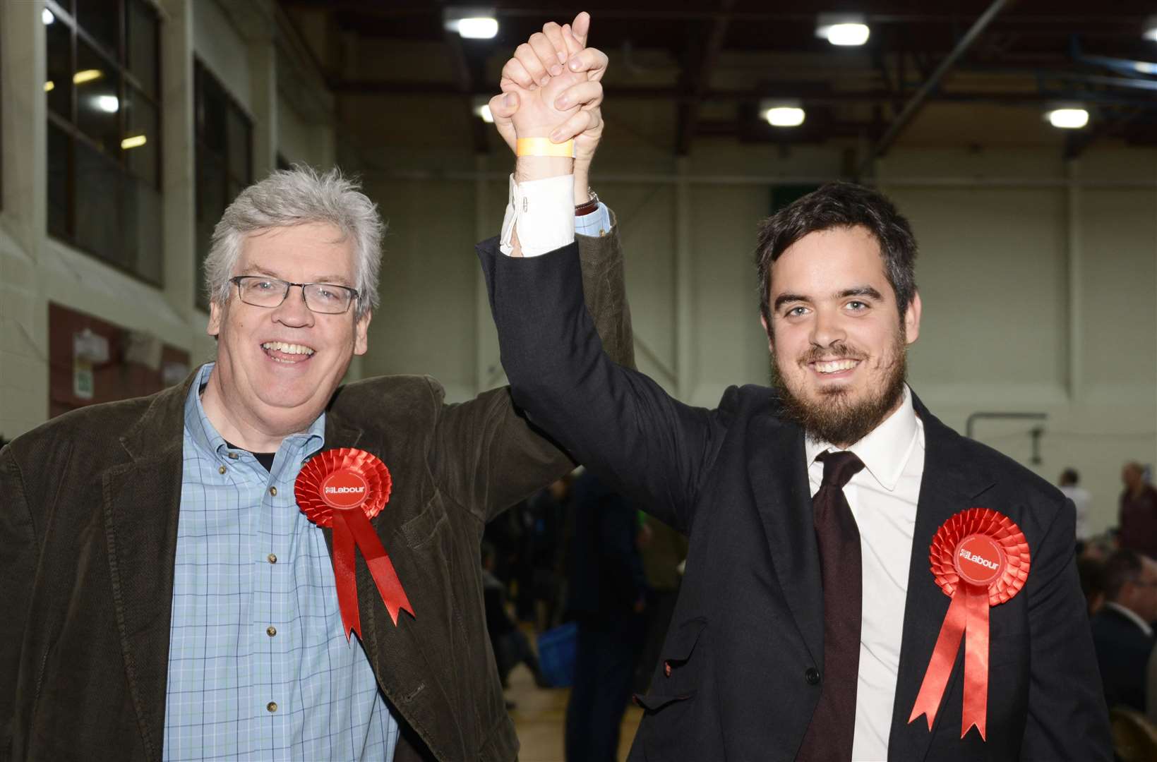 Alex Ward celebrates his election to Ashford Borough Council with proud dad David last May. Picture: Paul Amos