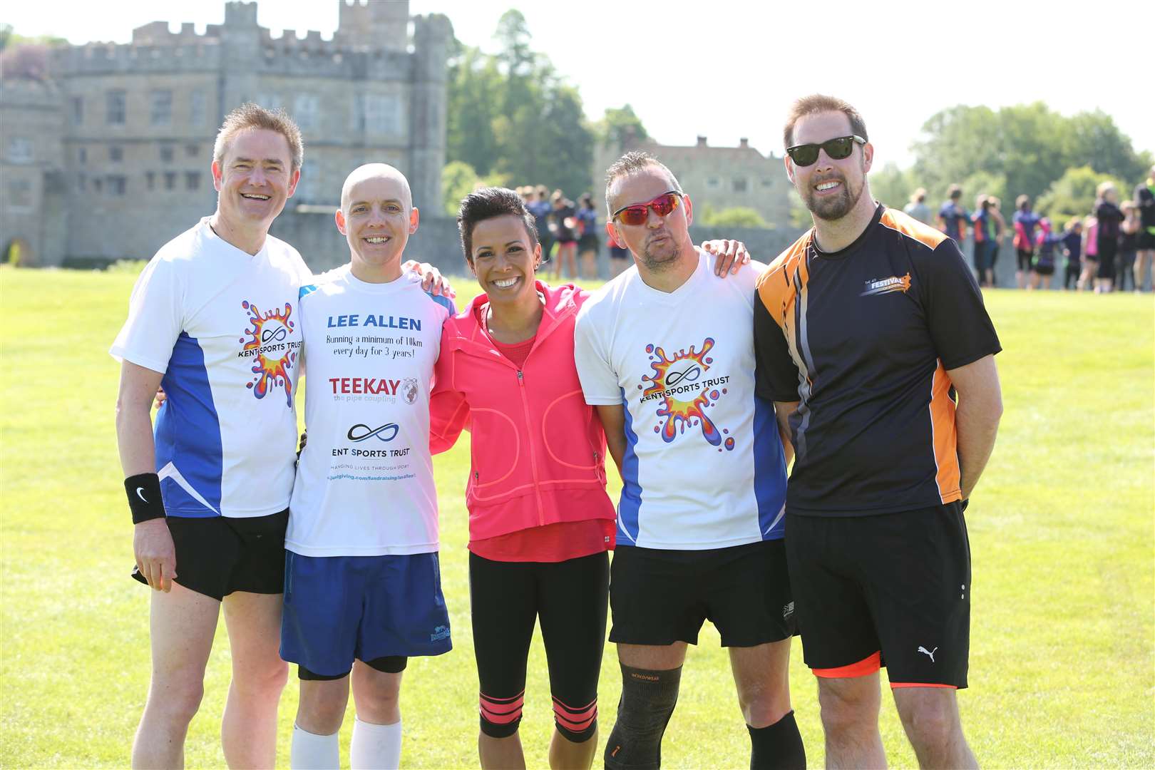 Dame Kelly Holmes with 365 marathons in a row runner Ben Rogers, Patron Lee Alan, Kent Sports Trust CEO Steve Wolfe, and 401 marathons in a row man Ben Smith.