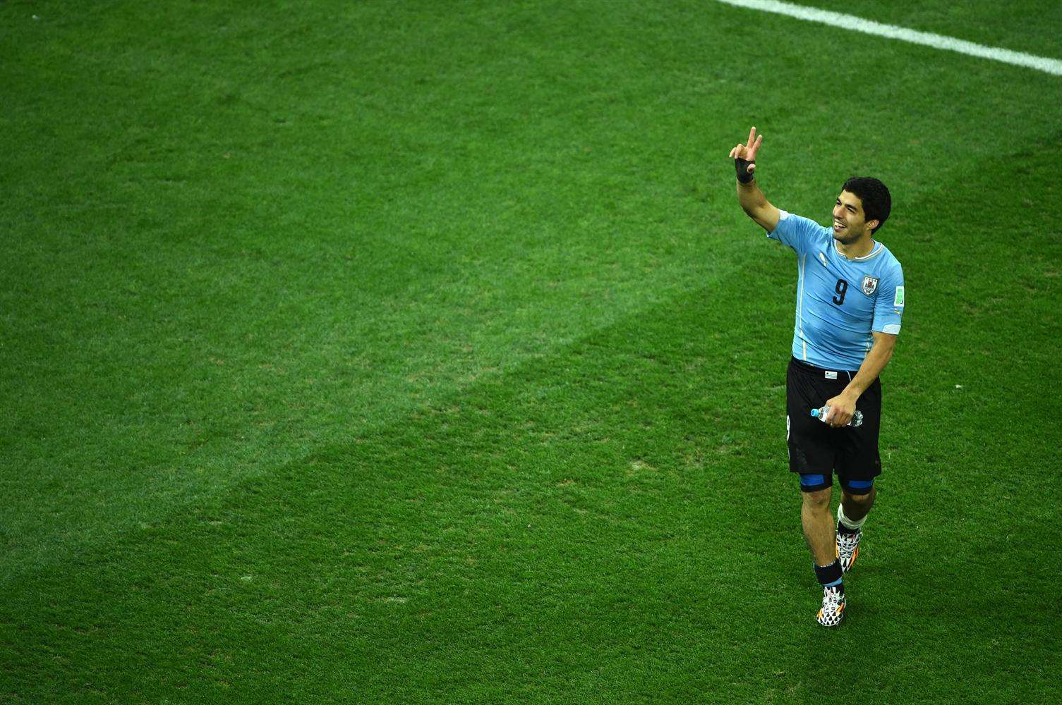 The now disgraced Luis Suarez of Uruguay celebrates his team’s win against England Picture: Matthias Hangst/Getty Images