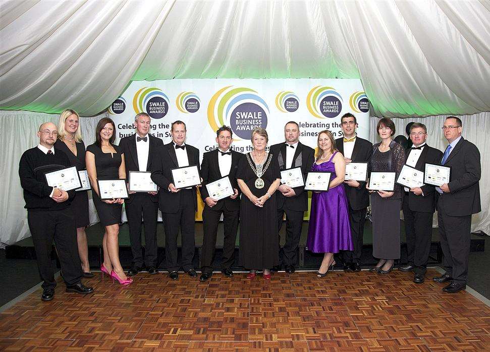 The former Mayor of Swale Pat Sandle with the finalists at last year's Swale Business Awards