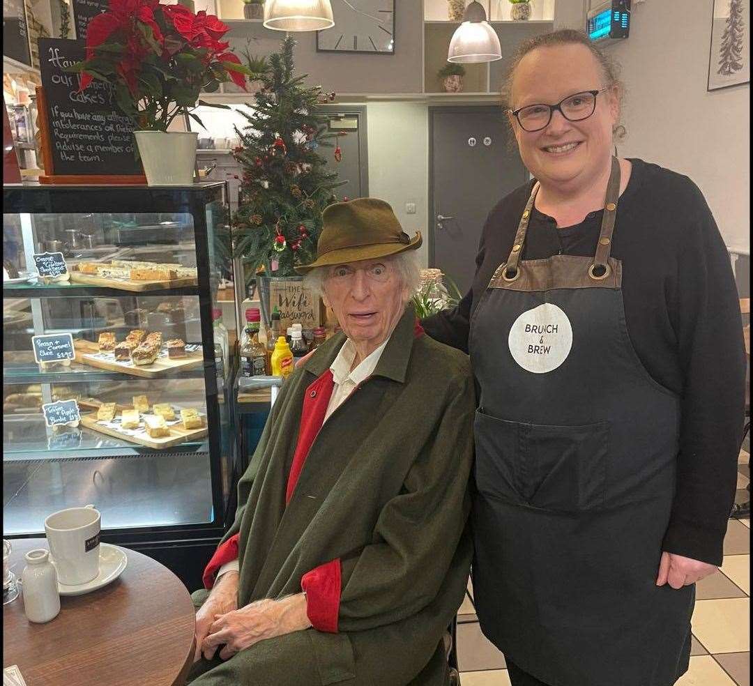 Doctor Who's Tom Baker popped by Brunch and Brew cafe in Tenterden for a hot drink. Picture: Brunch and Brew