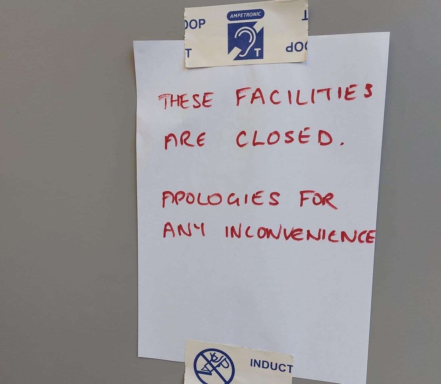 A sign was posted at the toilet entrance. Picture: Jeff JB Curry