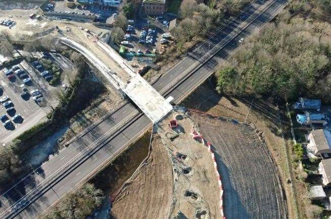 A new bridge has been put in over the A2 for the Dover Fastrack scheme. Picture: Colas/Dover District Council