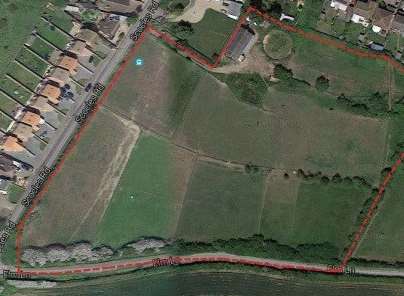 Aerial view of pastureland between Scocles Road and Elm Lane, Minster where 62 houses could be built. Photo: Google